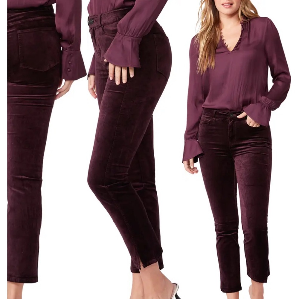Paige black cherry high waist straight leg velvet pants